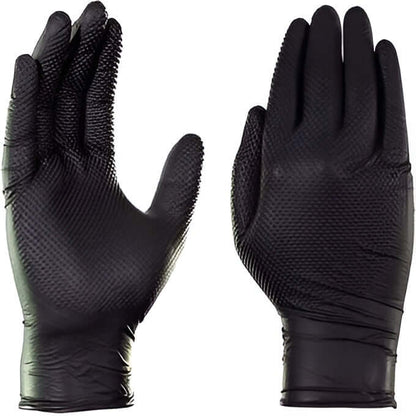 Diamond Grip Nitrile Gloves 5.2Mil shown in black with diamond grip design for superior handling.