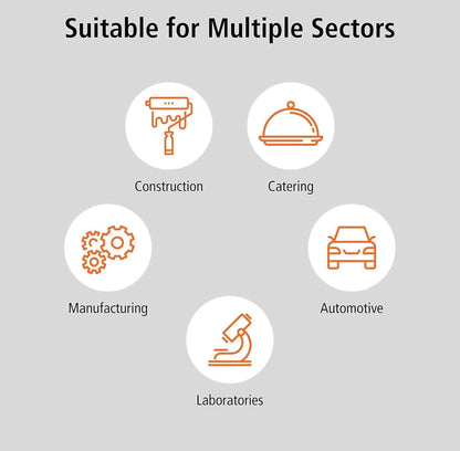 Meditrade StellarGrip Diamond Grip Nitrile Gloves 5.2Mil Icons representing sectors: Construction, Catering, Manufacturing, Automotive, Laboratories for Meditrade StellarGrip Gloves.