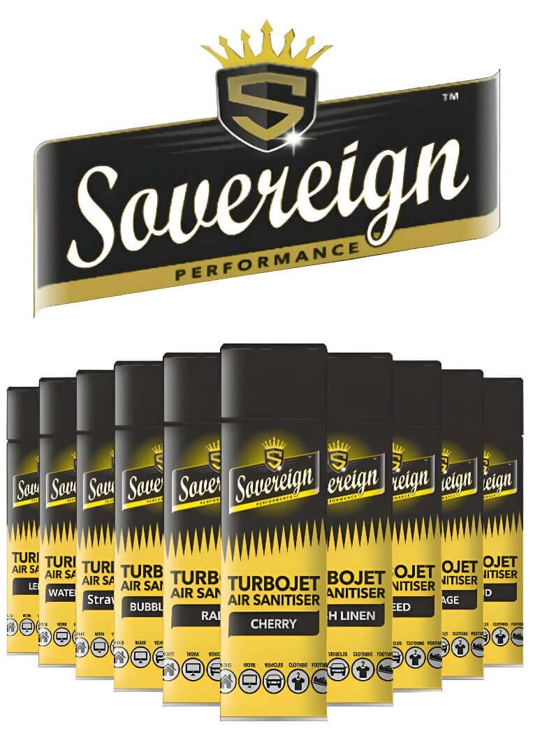 Multiple packages of Sovereign Turbojet Air Sanitiser with the brand logo on a white background.