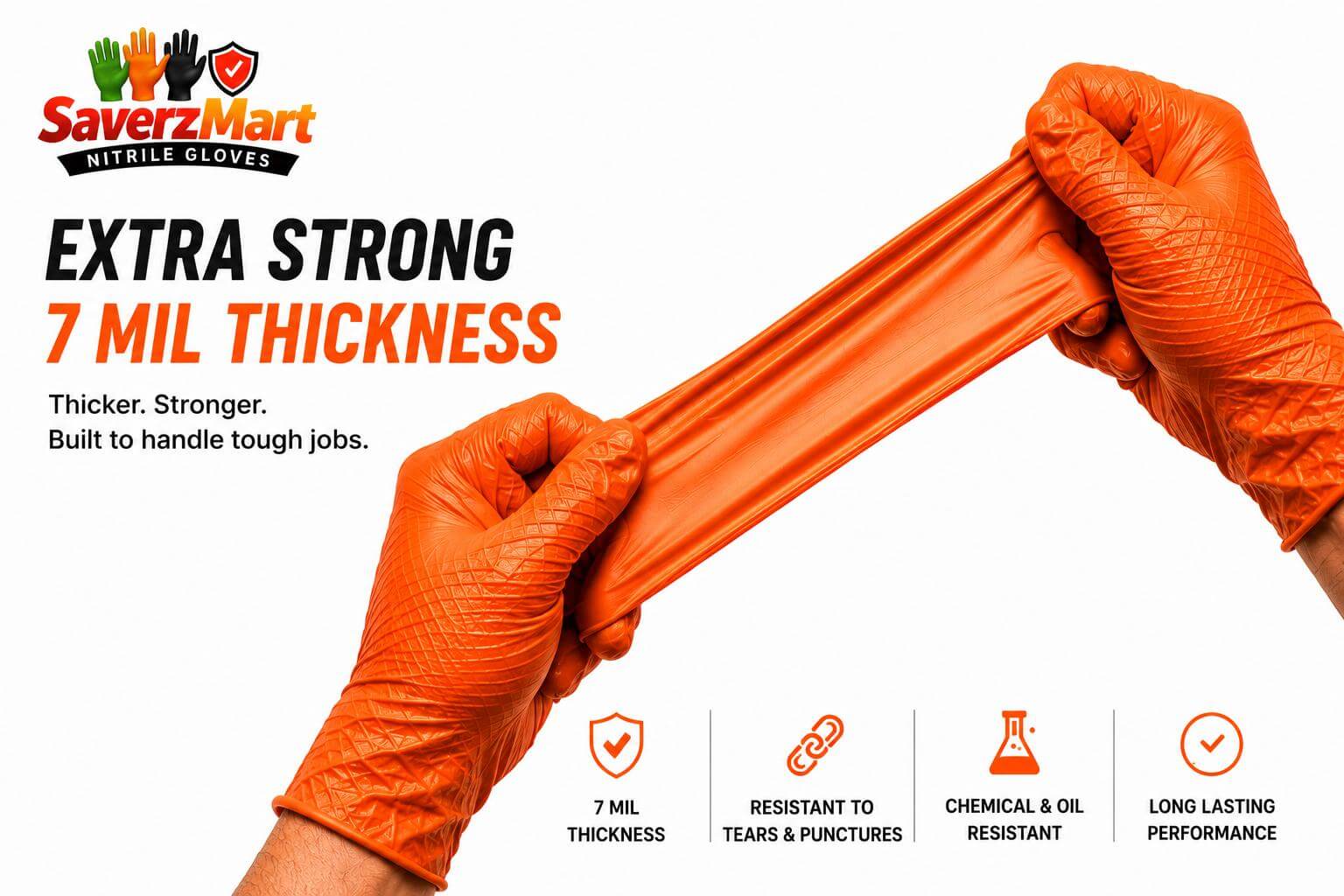 Mercator Ideall Grip+ Orange 7 Mil Heavy Duty Nitrile Gloves Box of 50