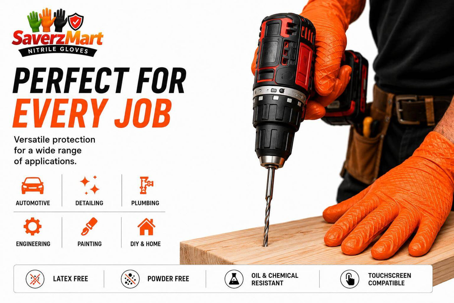 Mercator Ideall Grip+ Orange 7 Mil Heavy Duty Nitrile Gloves Box of 50