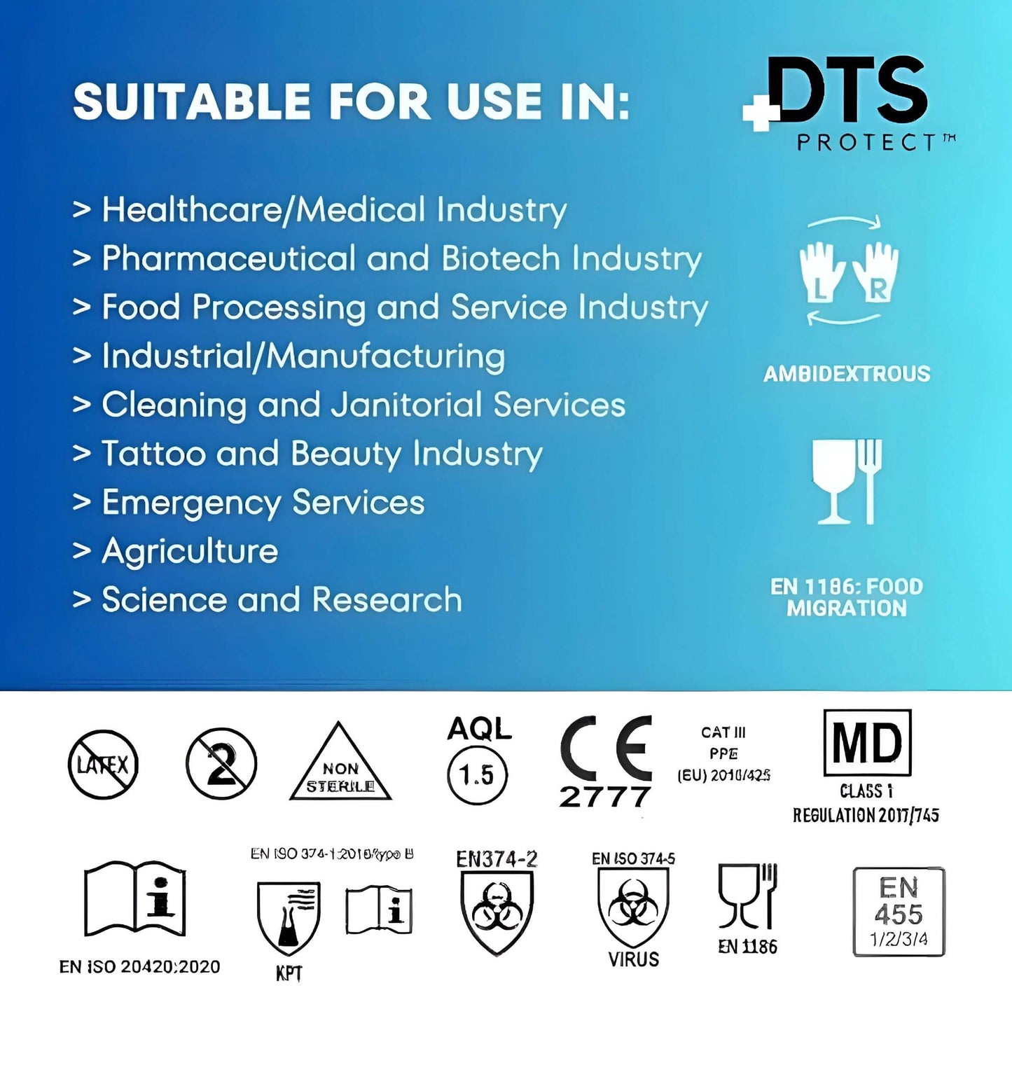 Dts Premium Disposable Powder-Free Nitrile Protective Gloves Data Sheet  